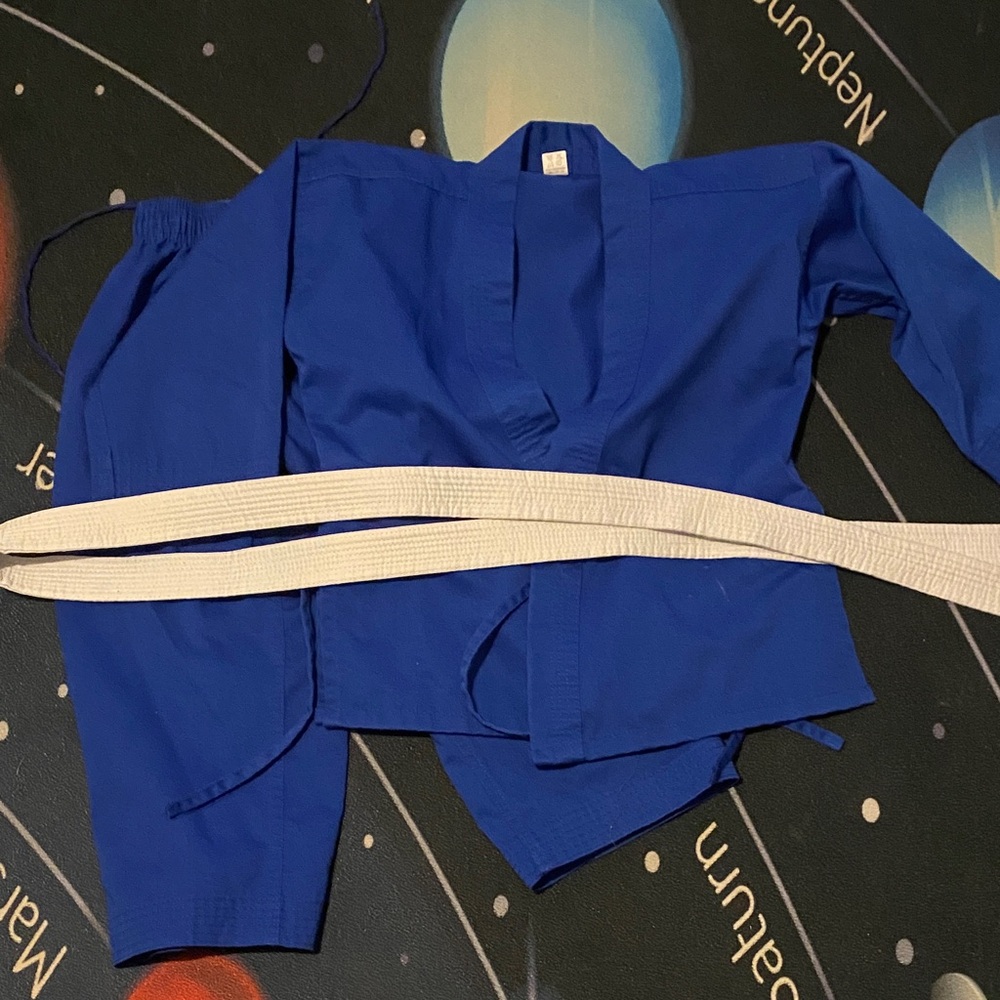 Blue Martial Arts Uniform with White Belt